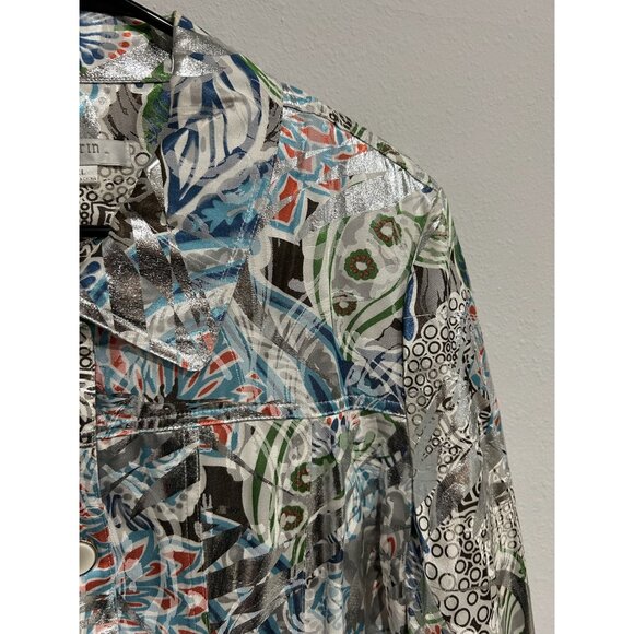 Erin Womens Floral Metallic Blazer Jacket Multicolor Sz XL - Picture 4 of 10